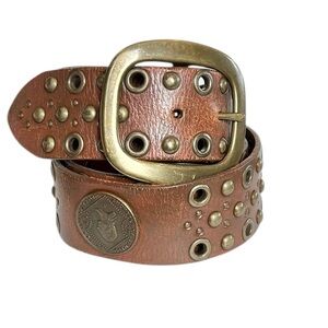 Linea Pelle Medium Brown Leather Belt Solid Brass Buckle